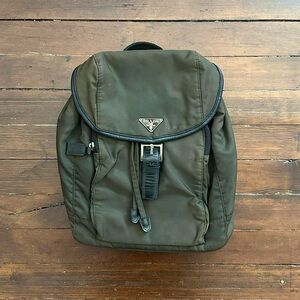 Prada Olive Green Nylon Backpack with Black Trim